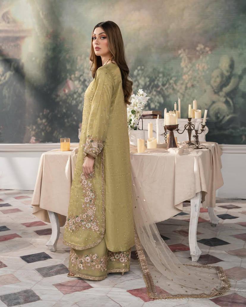 "Elegant Chinon Silk Kurti-Plazzo Set with Sequins & Zari Embroidery"