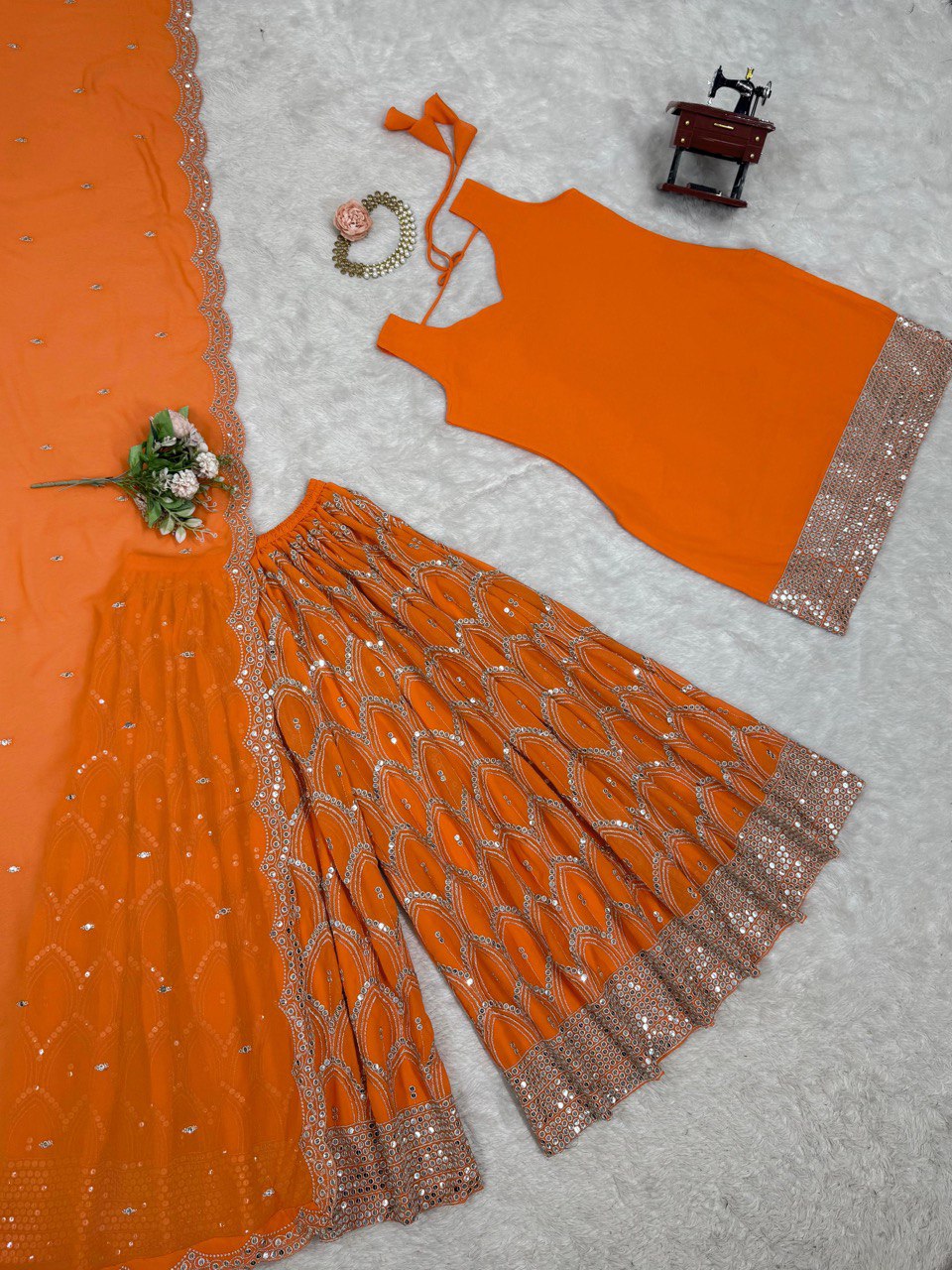 "Elegant Faux Georgette Ensemble with Sequins Work"