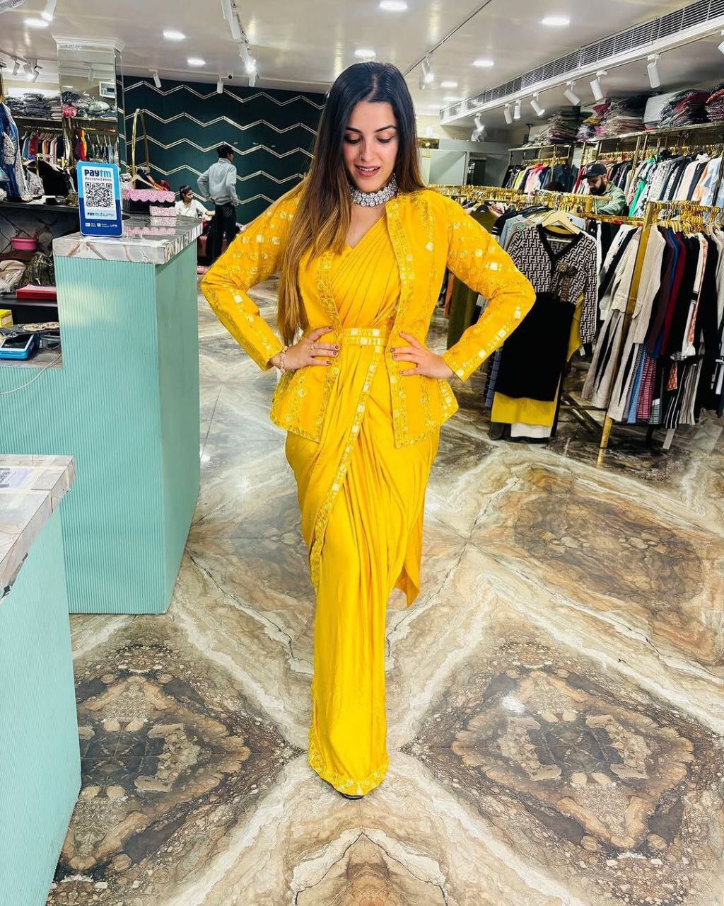 Elegant Heavy Satin Embroidered Saree Set with Jacket & Blouse