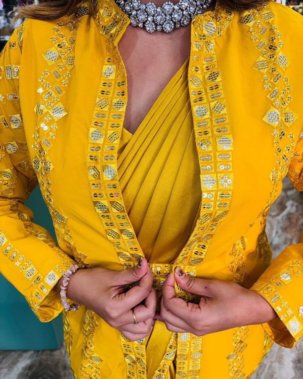 Elegant Heavy Satin Embroidered Saree Set with Jacket & Blouse