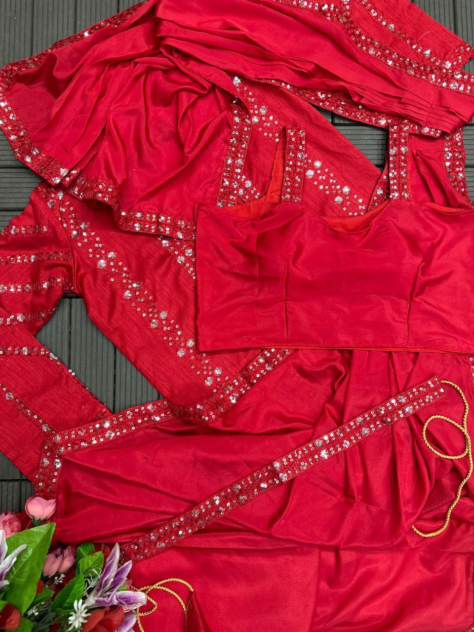 Elegant Heavy Satin Embroidered Saree Set with Jacket & Blouse