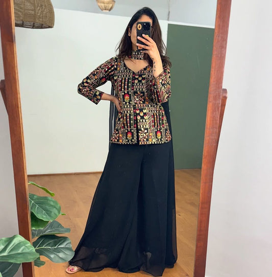 "Luxury Georgette Jacket & Plazzo Set with Embroidery"