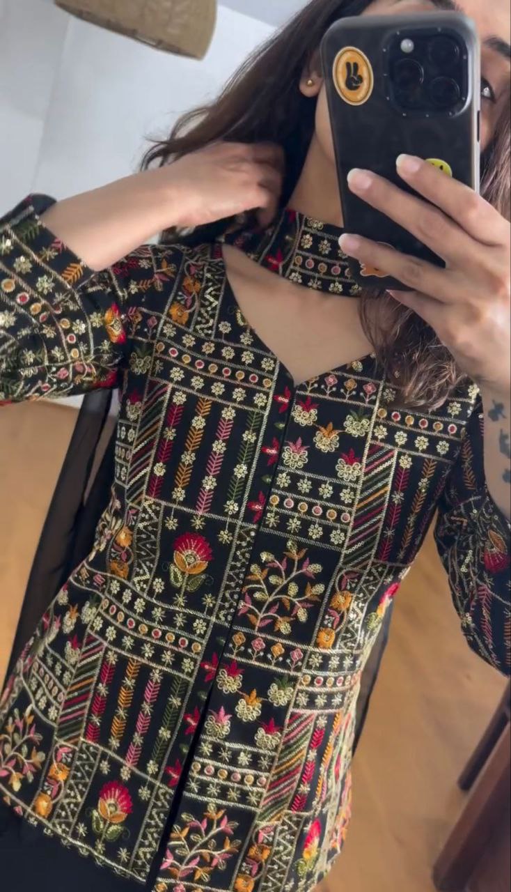 "Luxury Georgette Jacket & Plazzo Set with Embroidery"