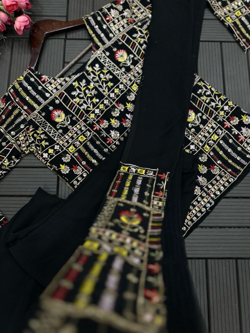 "Luxury Georgette Jacket & Plazzo Set with Embroidery"