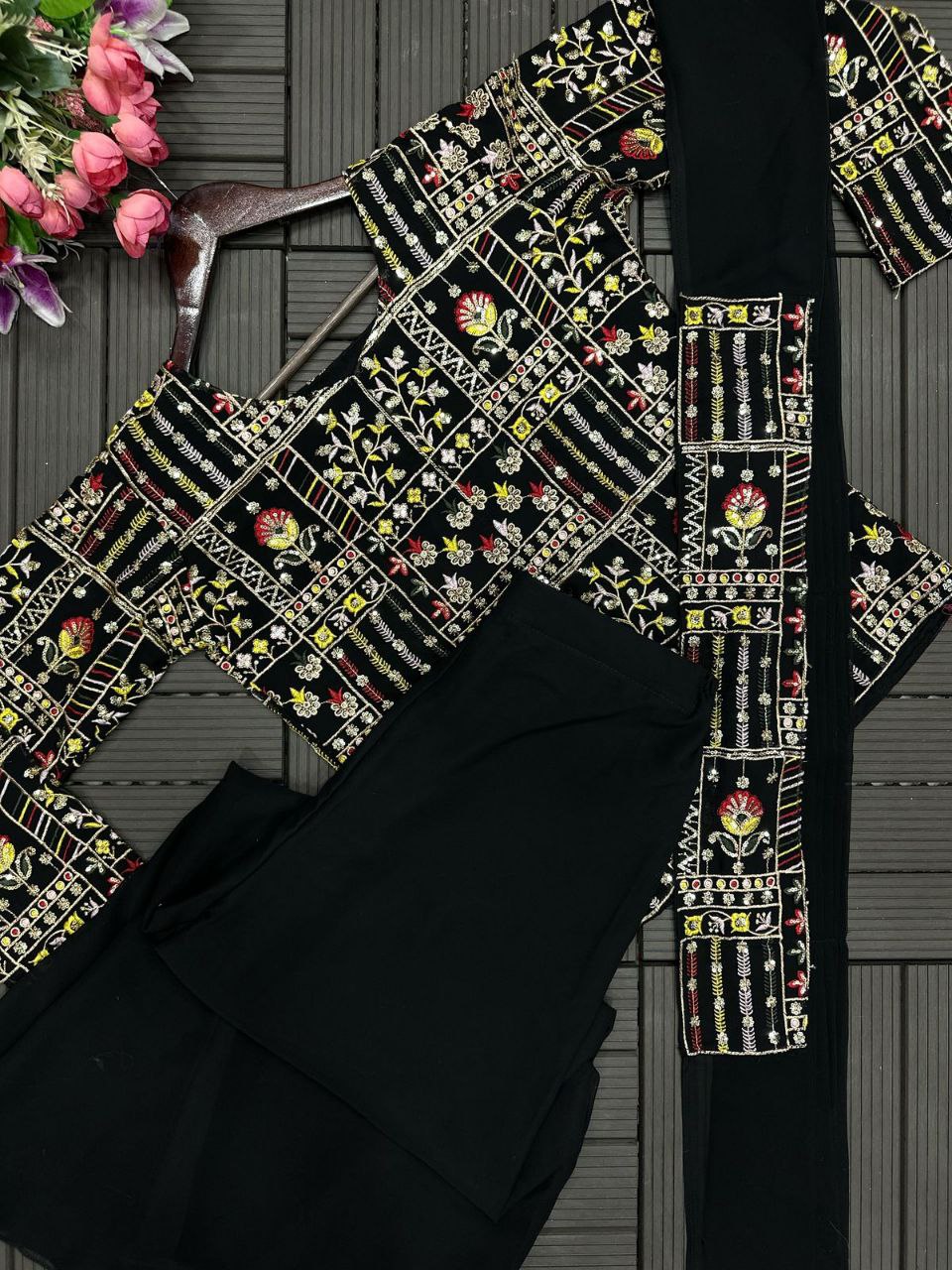 "Luxury Georgette Jacket & Plazzo Set with Embroidery"