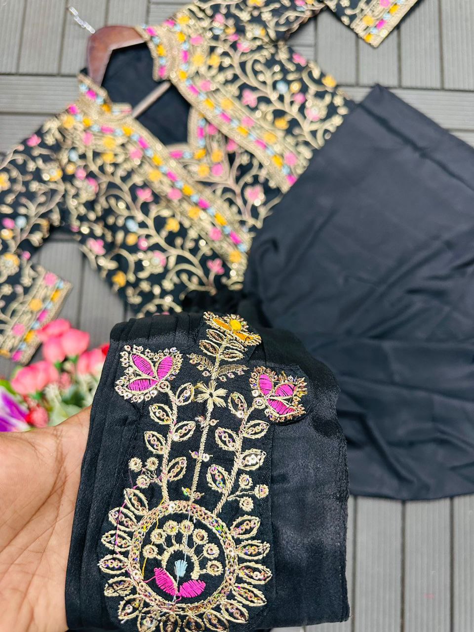 "Elegant Satin Embroidered Saree with Jalpari Jacket and Embroidery Belt"