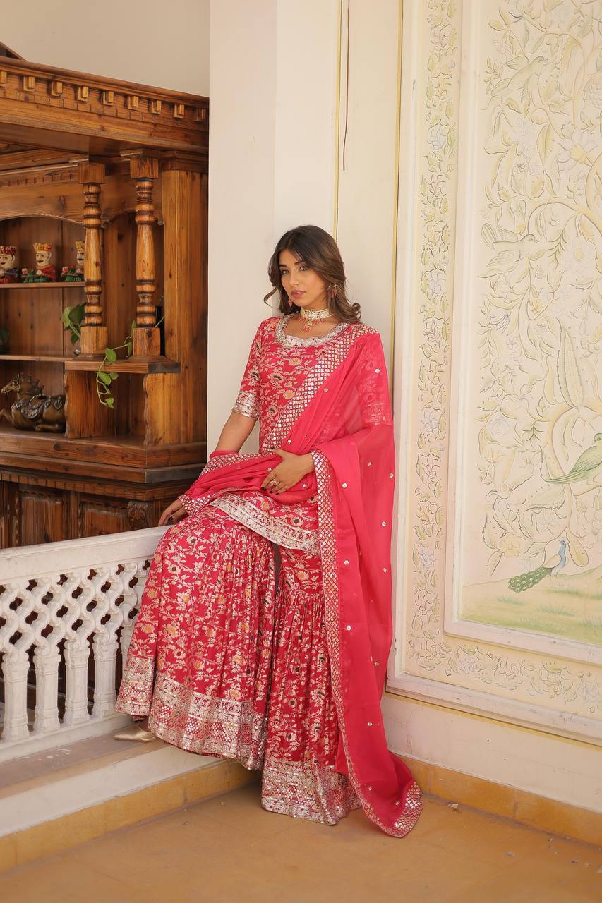Designer Gharara Set with Sequins & Zari Embroidery – Viscose Jacquard Collection