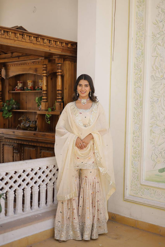 Designer Gharara Set with Sequins & Zari Embroidery – Viscose Jacquard Collection
