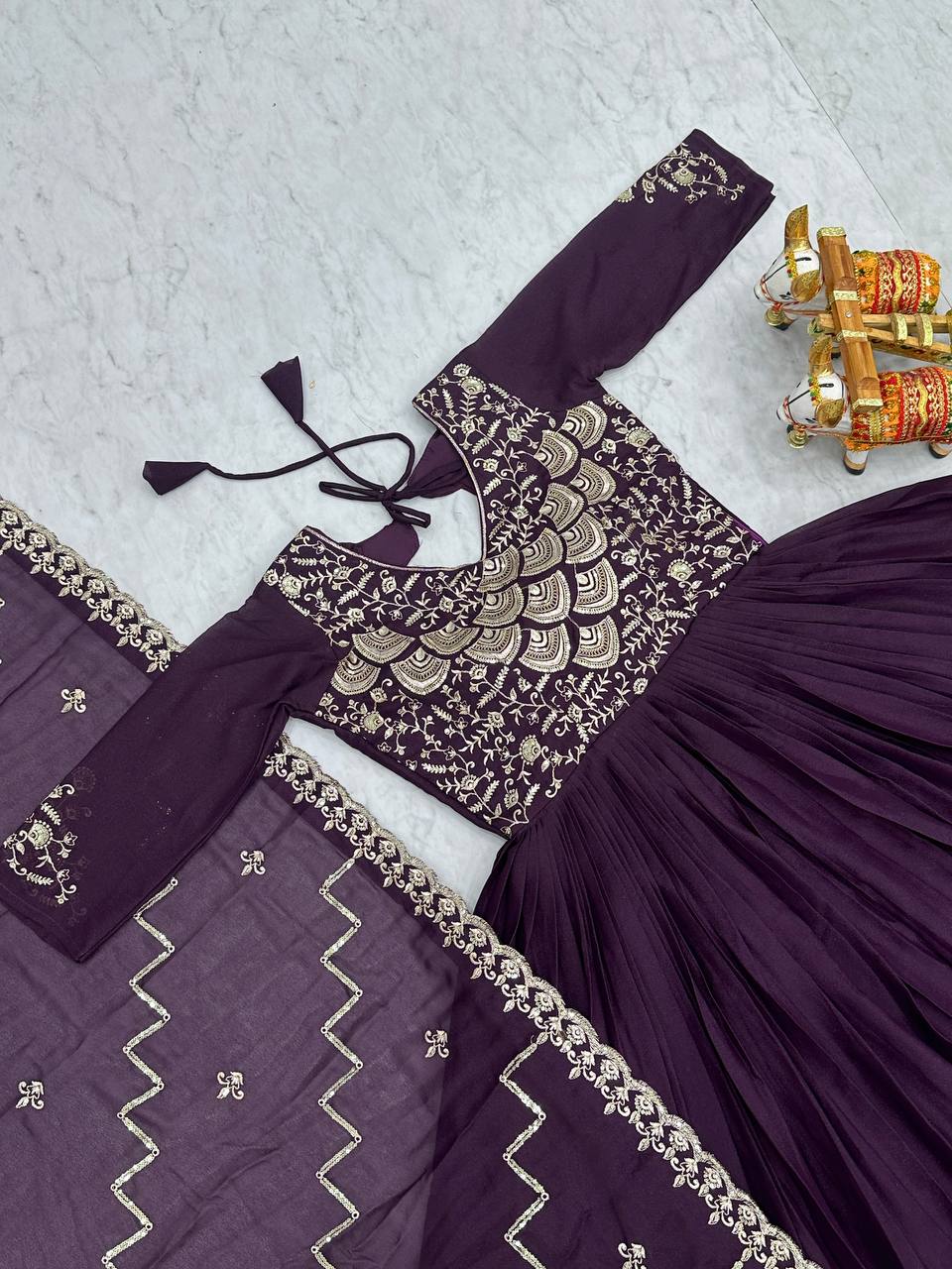 Pure Star Georgette Gown with Heavy Sequence Embroidery and Matching Dupatta