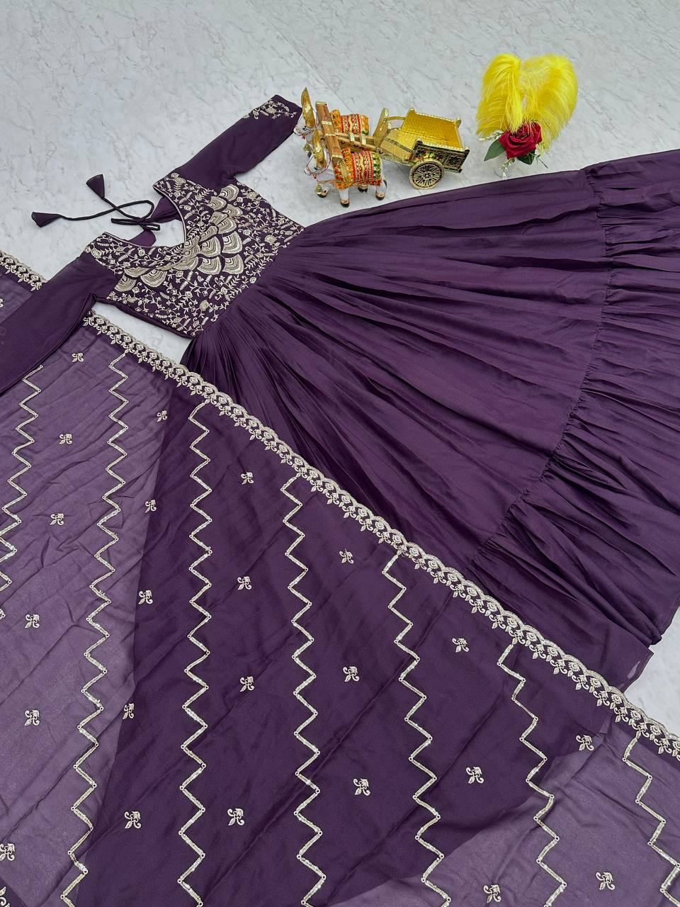 Pure Star Georgette Gown with Heavy Sequence Embroidery and Matching Dupatta