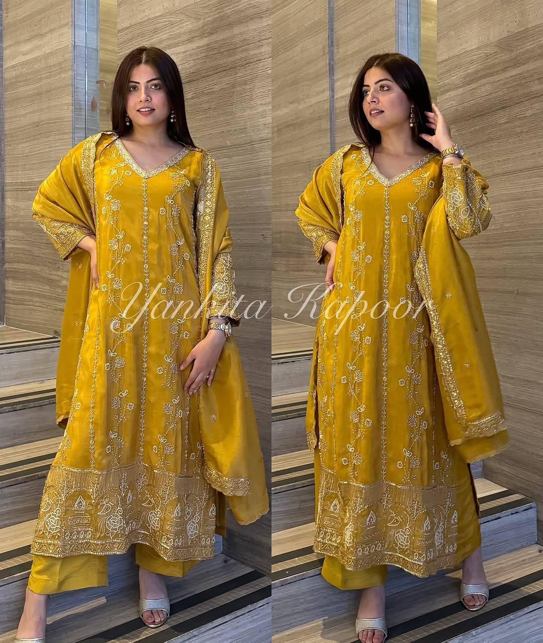 Heavy Chinnon Silk Kurta Palazzo with Dupatta