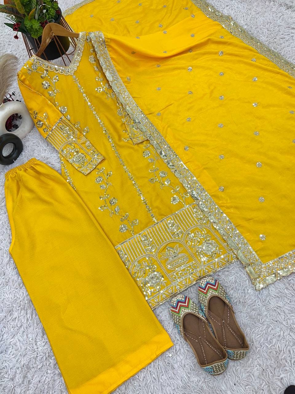 Heavy Chinnon Silk Kurta Palazzo with Dupatta