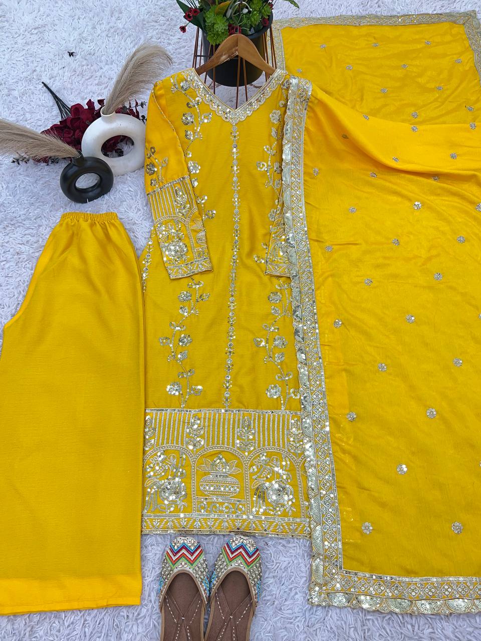 Heavy Chinnon Silk Kurta Palazzo with Dupatta