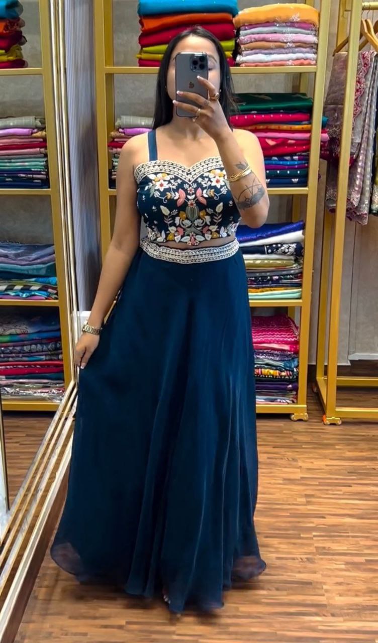 "Elegant Chinon Lehenga Set with Fully Stitched Jacket & Embroidered Blouse"