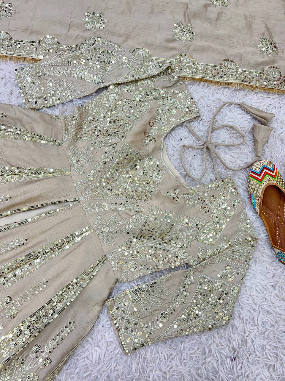 Elegant Pure Chinnon Silk Lehenga Set with Embroidered Top and Dupatta