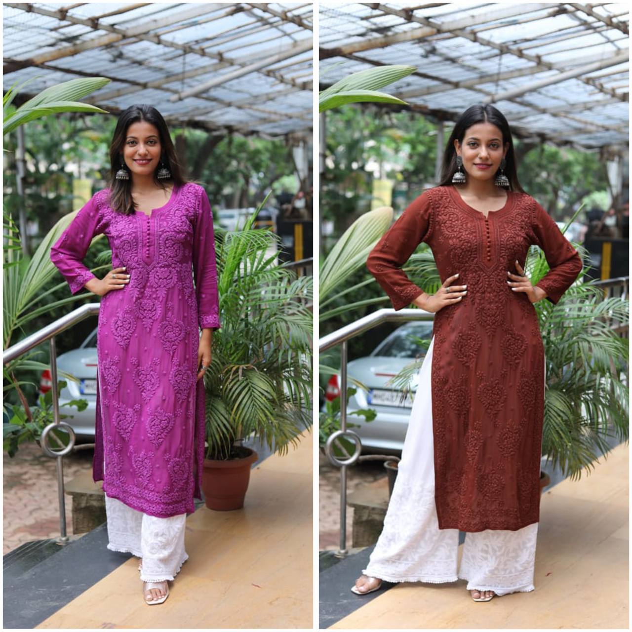 "Elegant Rayon Embroidered Top and Plazo Set with Silk Inner"