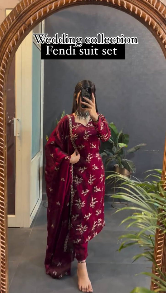 "Elegant Soft Gold Crush Ensemble with Intricate Embroidery"