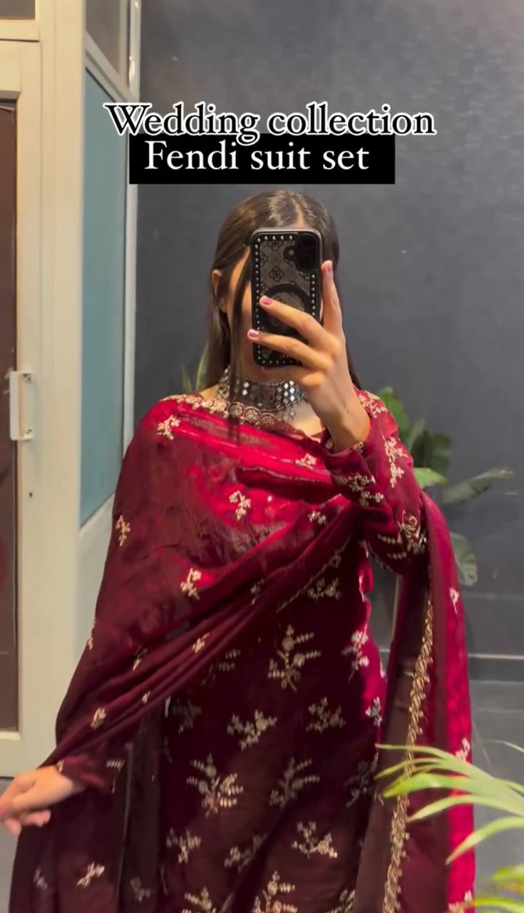 "Elegant Soft Gold Crush Ensemble with Intricate Embroidery"