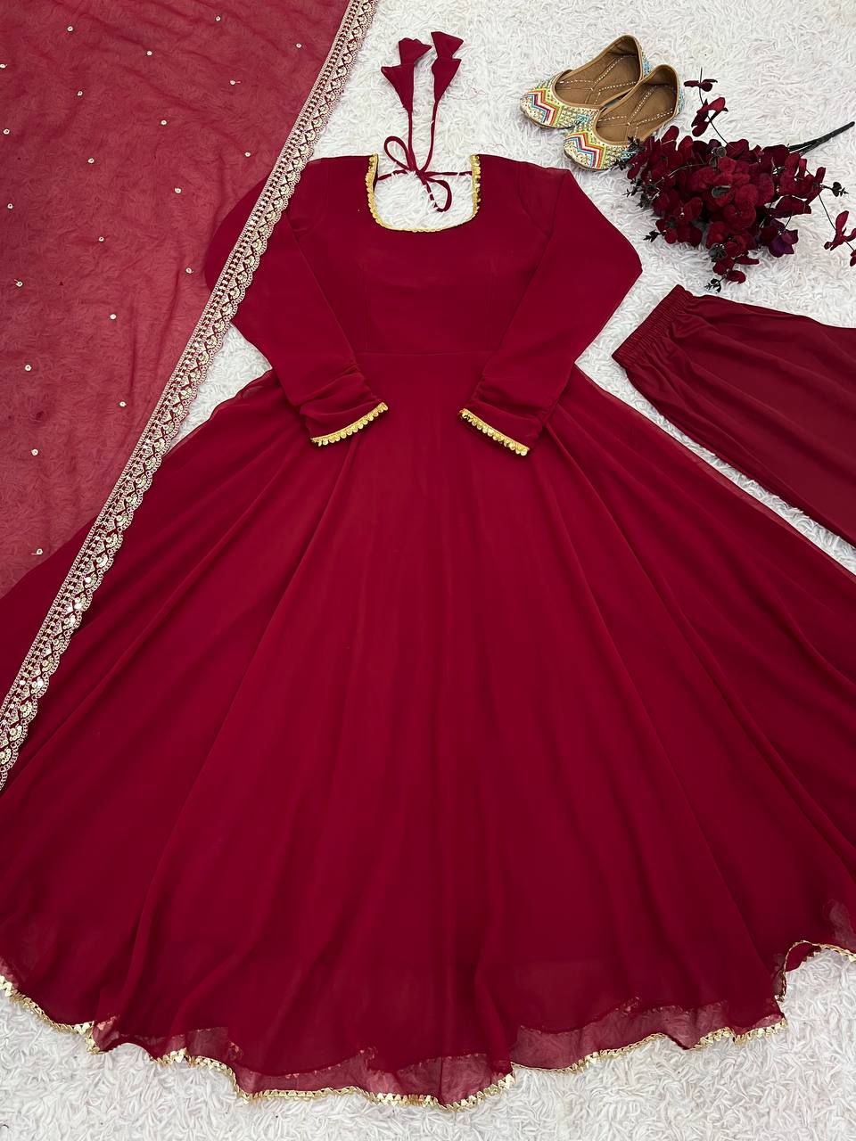 Elegant Heavy Faux Georgette Suit Set with Embroidery Work and Lace Detailing