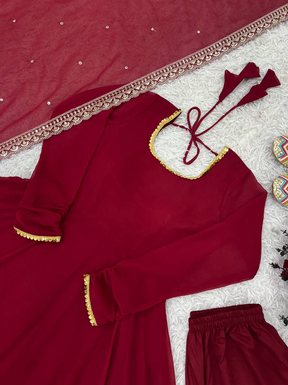 Elegant Heavy Faux Georgette Suit Set with Embroidery Work and Lace Detailing