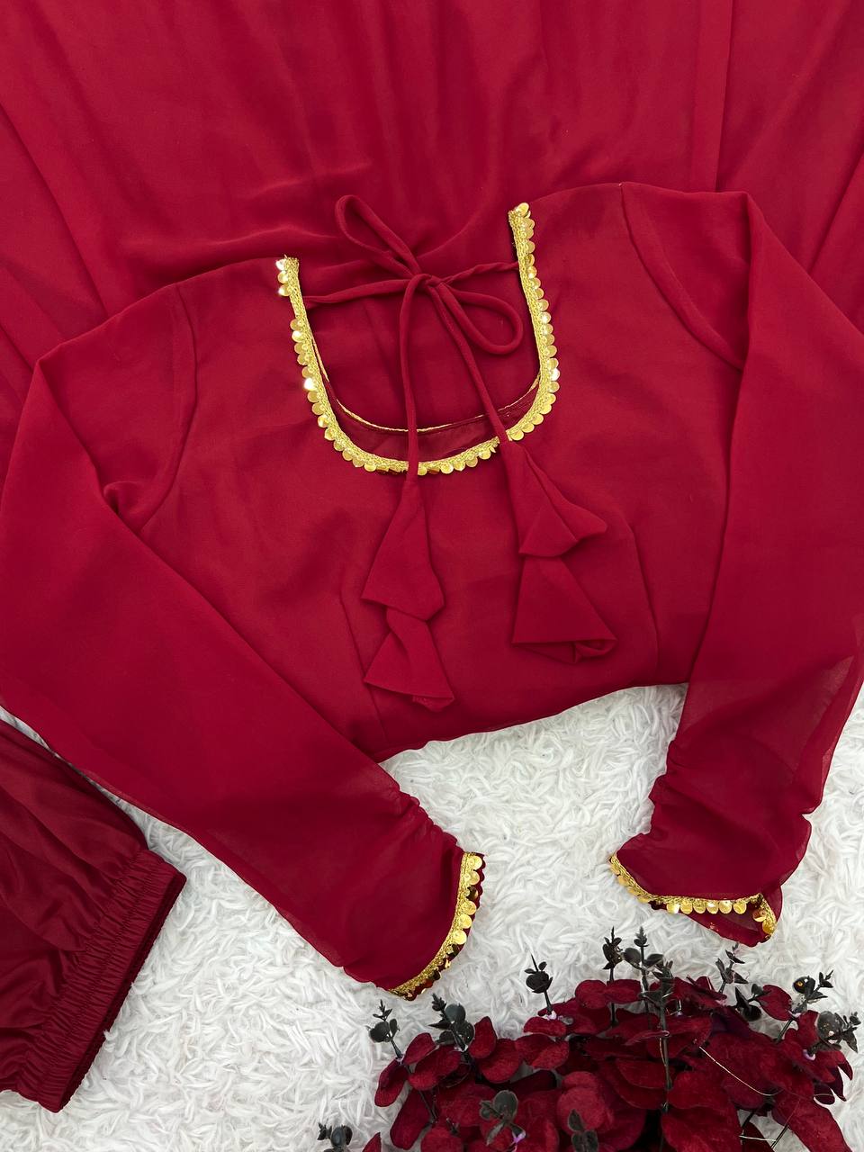 Elegant Heavy Faux Georgette Suit Set with Embroidery Work and Lace Detailing