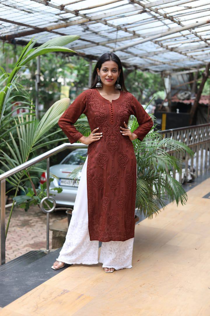 "Elegant Rayon Embroidered Top and Plazo Set with Silk Inner"