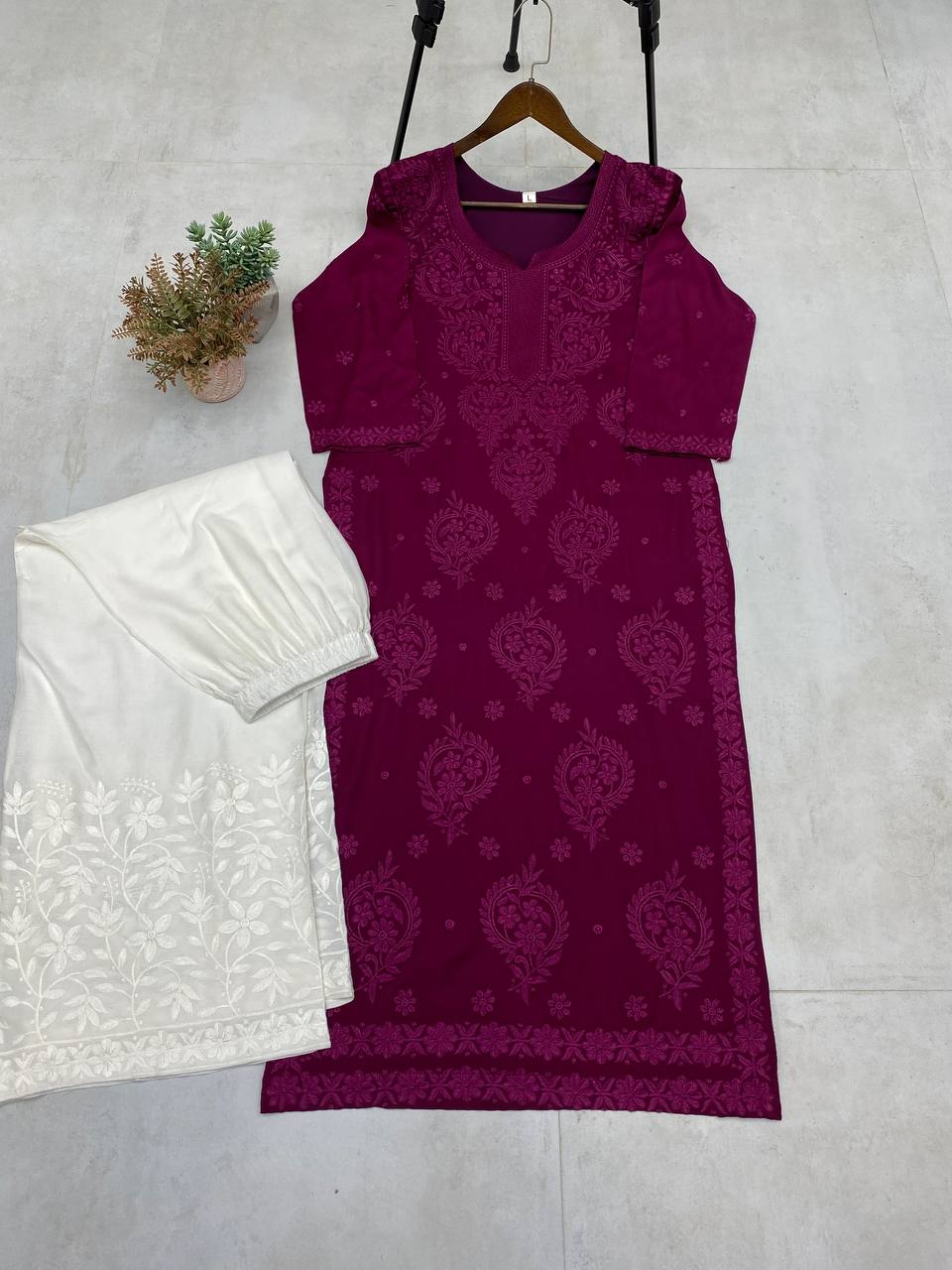 "Elegant Rayon Embroidered Top and Plazo Set with Silk Inner"