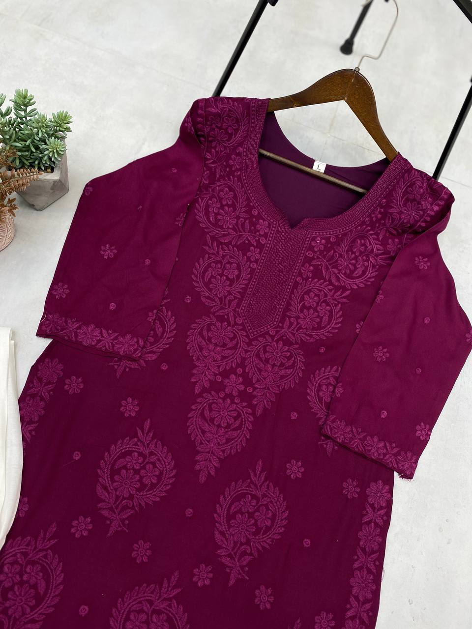 "Elegant Rayon Embroidered Top and Plazo Set with Silk Inner"