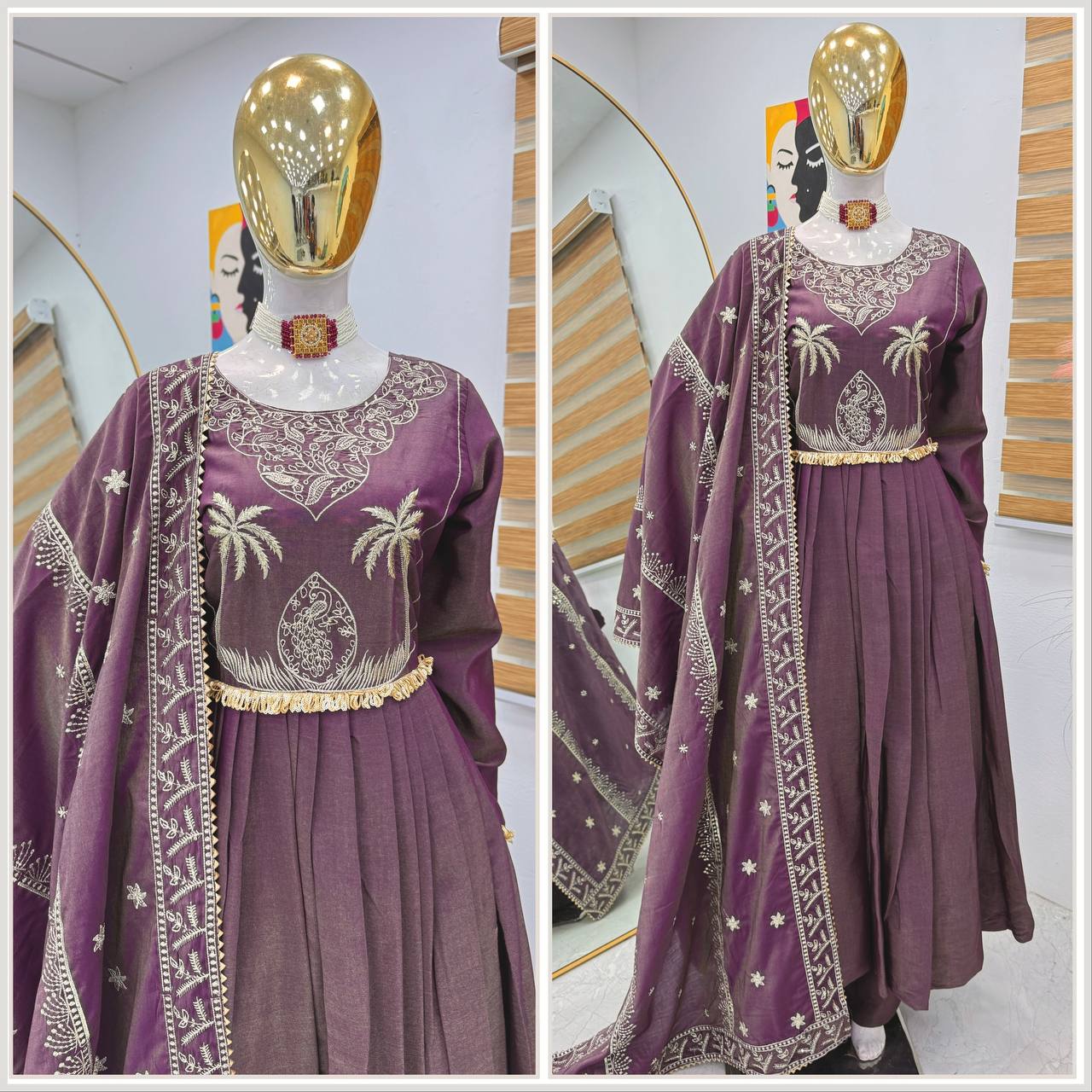 Women's designer roman chimar silk kurta sets