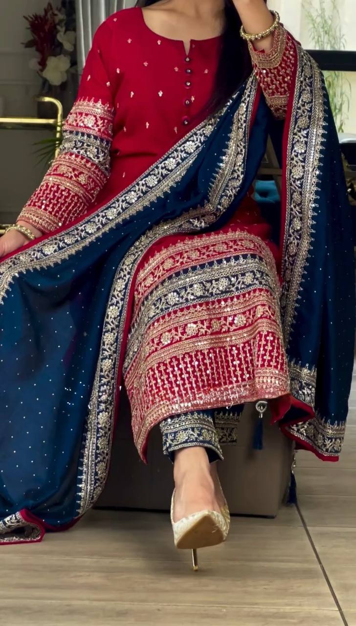 Faux georgette kurta pant with dupatta sets