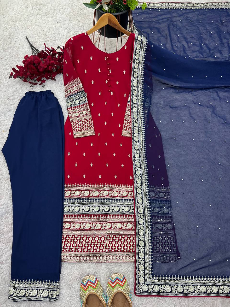 Faux georgette kurta pant with dupatta sets