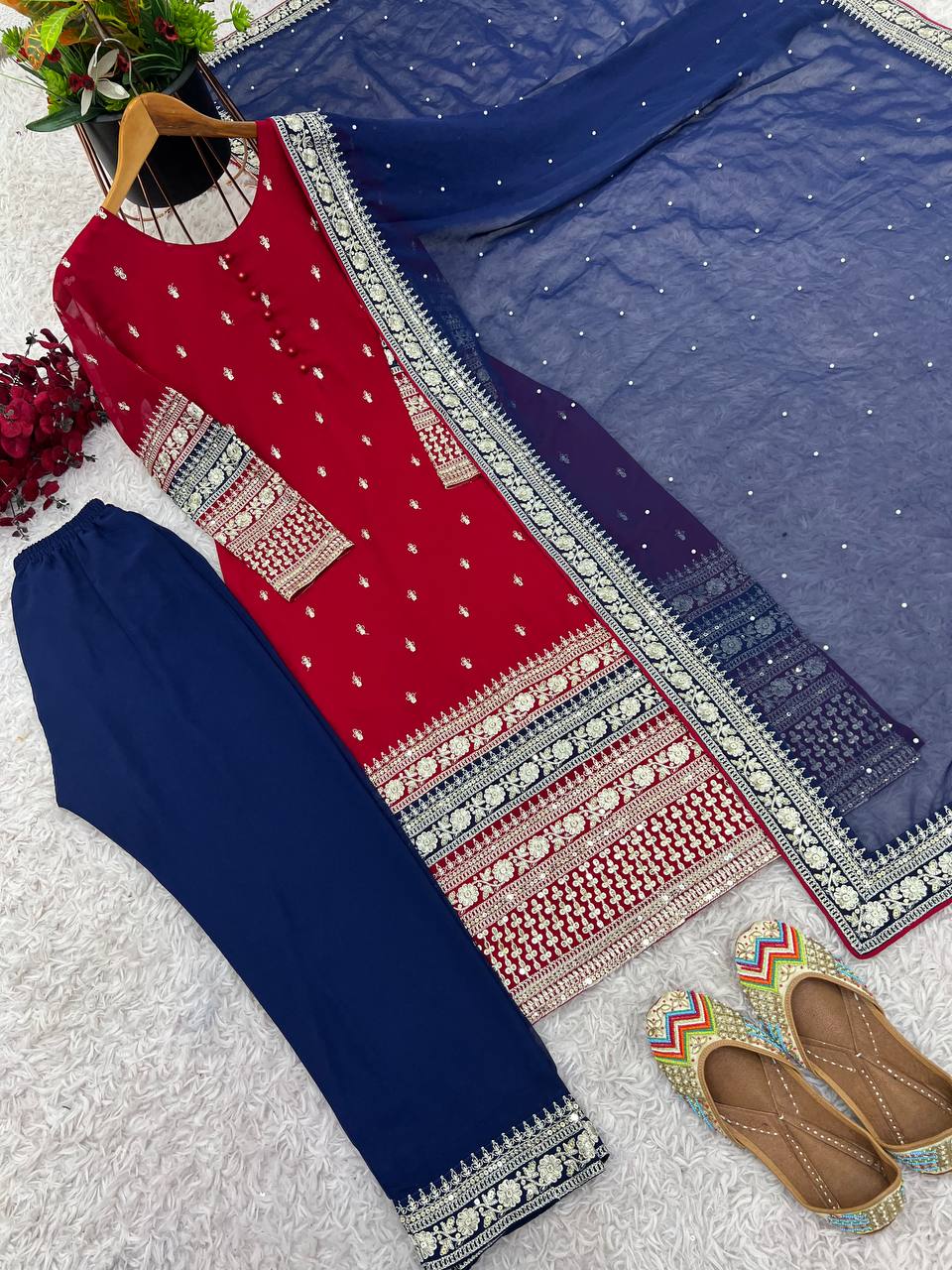 Faux georgette kurta pant with dupatta sets