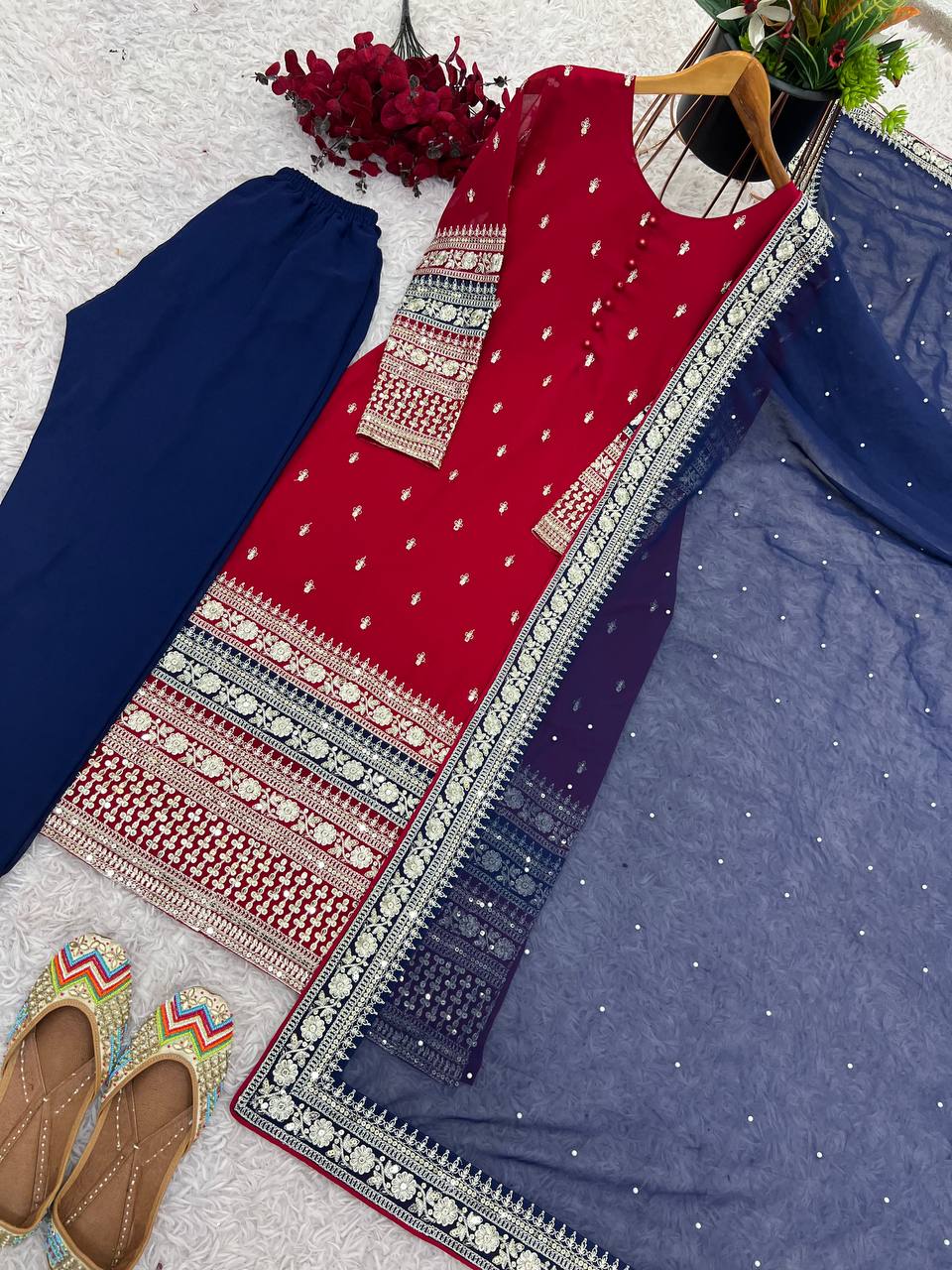 Faux georgette kurta pant with dupatta sets