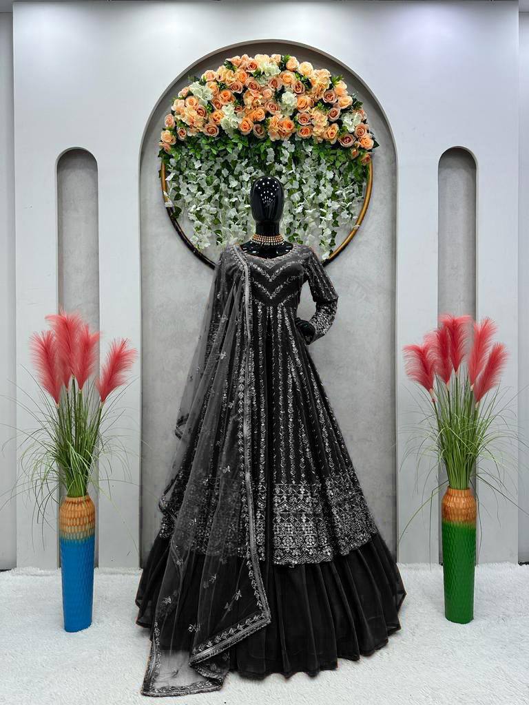 "Elegant Foux Gorgette Lehenga Choli Set with Sequenced Detailing"