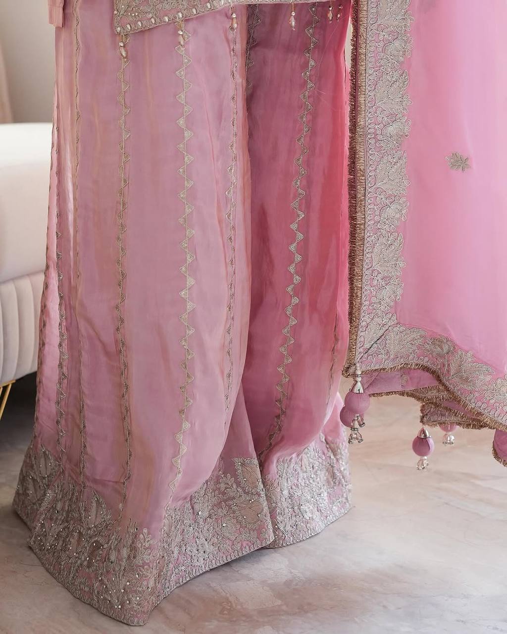 Heavy Chinon Silk with heavy embroidery sequence work Kurta Sharara with Dupatta
