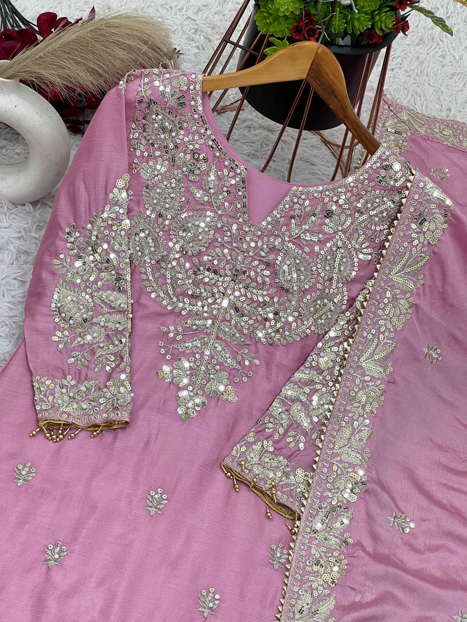 Chinnon silk kurta sharara with dupatta sets