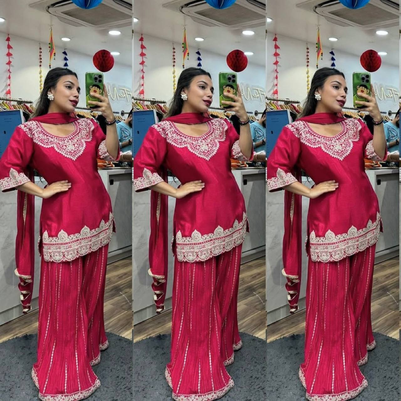 "Elegant Pure Chinnon Silk Sharara Set with Heavy Embroidery & Sequins"