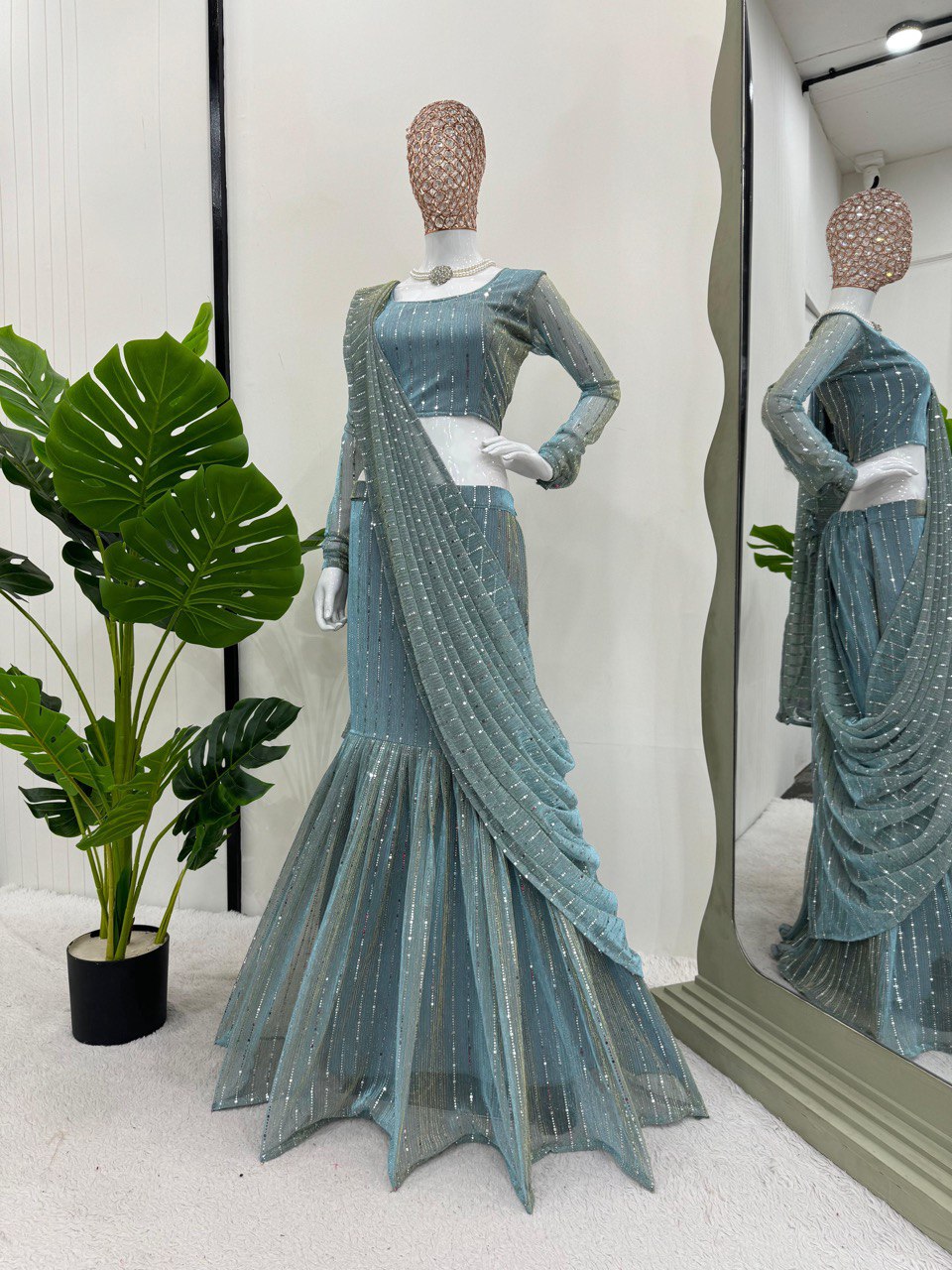 Elegant Lycra Lehenga Saree & Choli Set with Drape Style and Ready-to-Wear Comfort